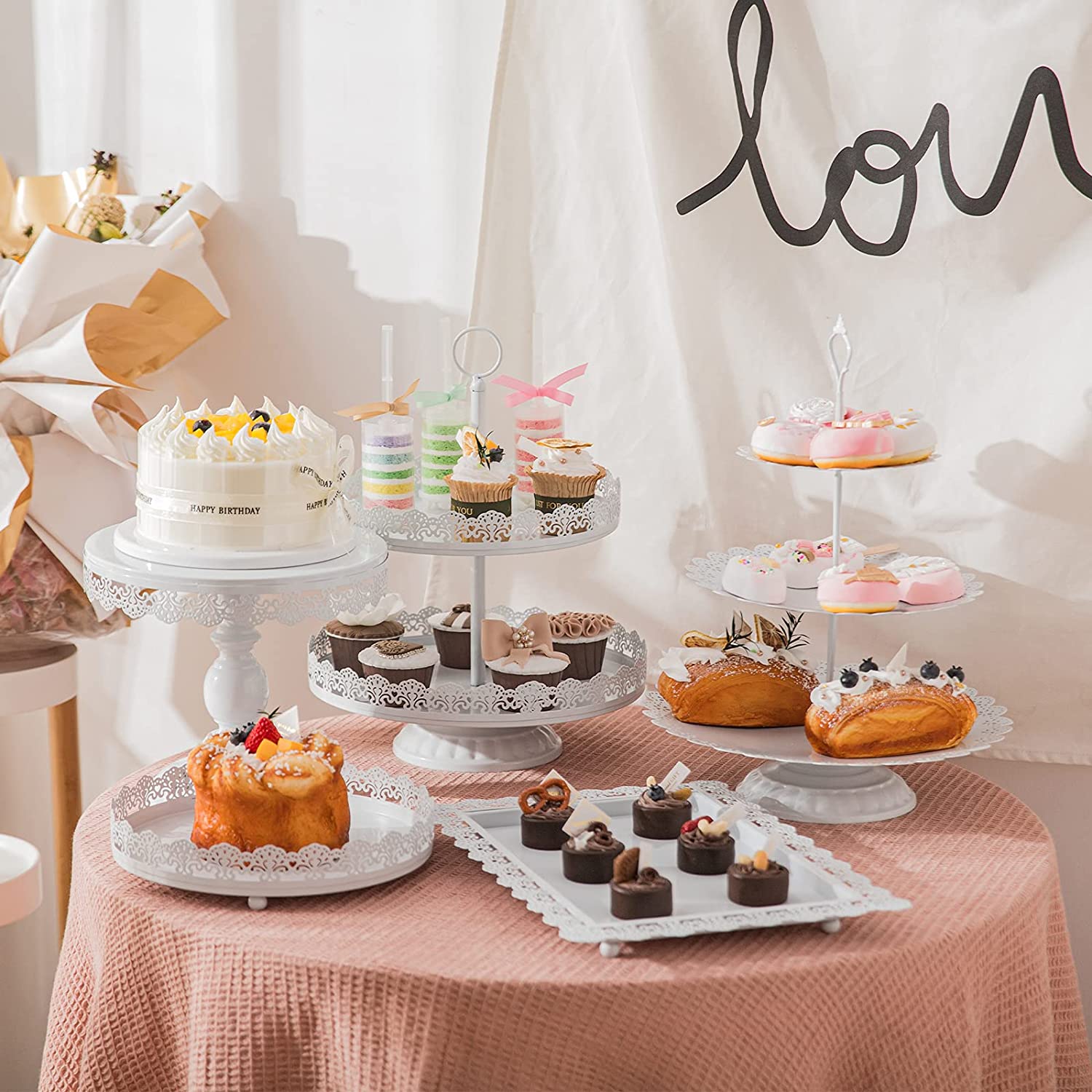 Round cake stand丨cake stand with lace丨white cake stand